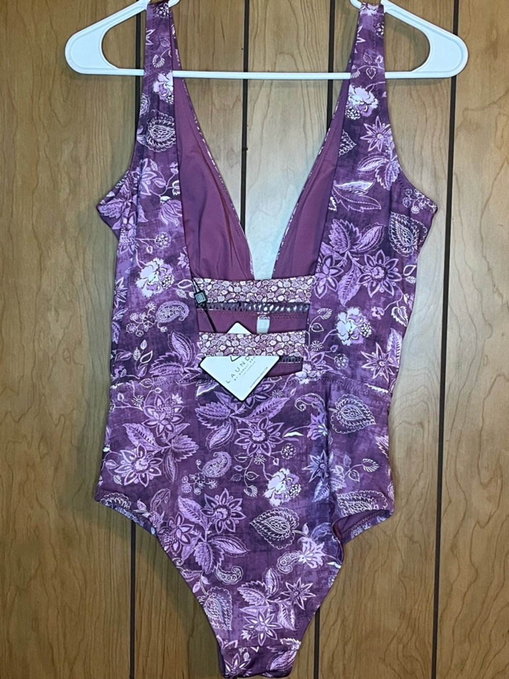 Laundry By Shelli Segal Purple Floral One-Piece Swimsuit with Strappy Cutouts
